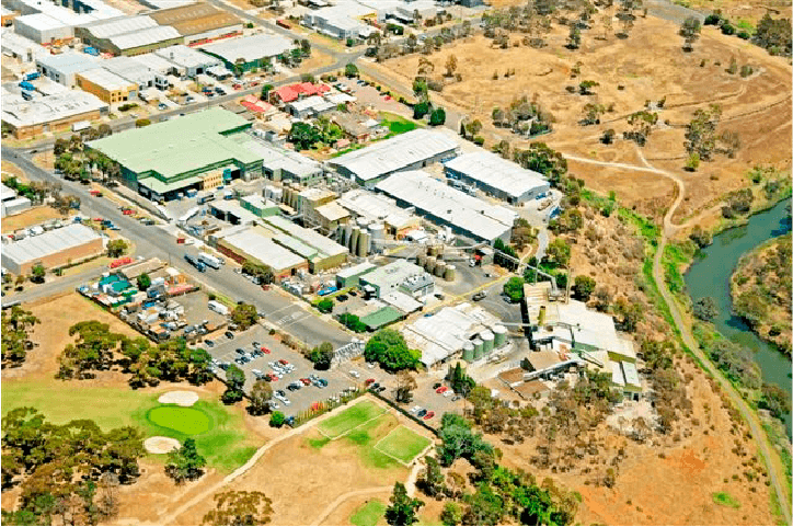 Aerial view of the Peerless Foods manufacturing facility.