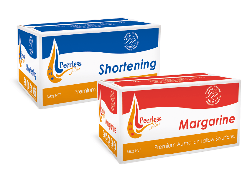 Two boxes of Peerless Foods products: Shortening and Margarine.